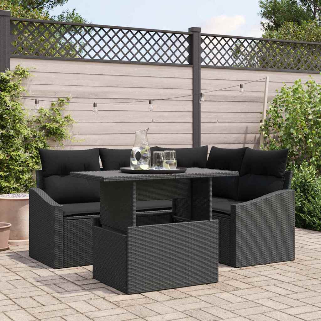 vidaXL Tuinbank Set met kussen 5 pcs Zwart en Crème poly rattan