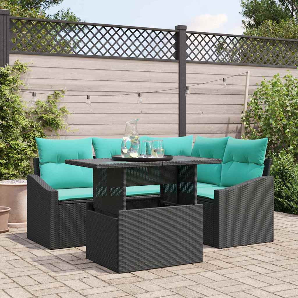 vidaXL Tuinbank Set met kussen met opslag 5 pcs Zwart en blauw