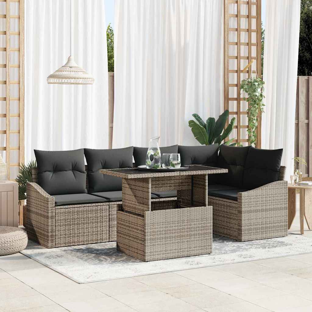 vidaXL Tuinbank Set met kussen met opslag 6 pcs Zwart en crème