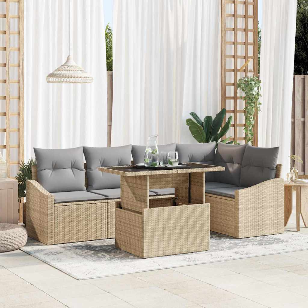vidaXL Tuinbank Set met kussen met opslag 6 pcs Zwart en crème