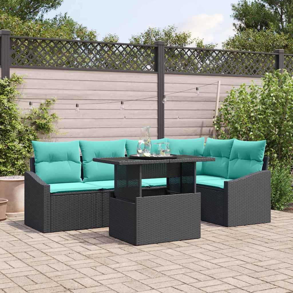 vidaXL Garden Sofa Set with Cushion 6 pcs Black and and Blue poly rattan