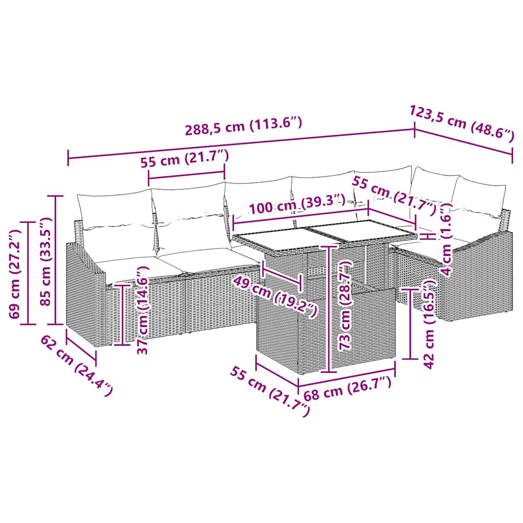 vidaXL Tuinbank Set met kussen met opslag 7 pcs Zwart en crème