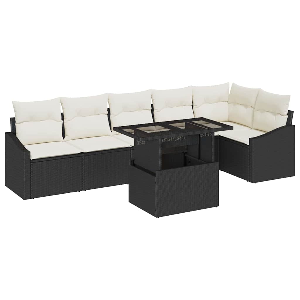vidaXL Tuinbank Set met kussen met opslag 7 pcs Zwart en crème