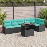 vidaXL Tuinbank Set met kussen met opslag 7 pcs Zwart en blauw