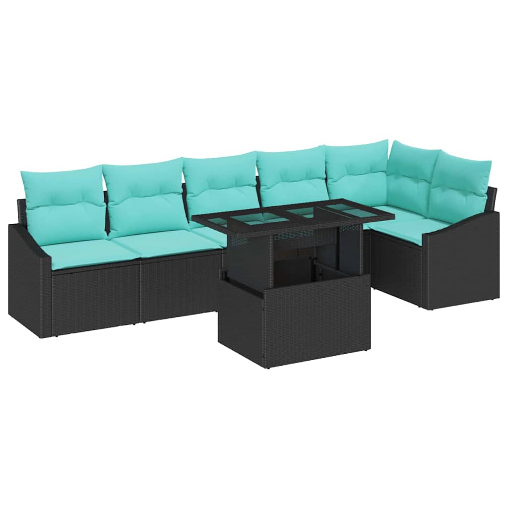 vidaXL Tuinbank Set met kussen met opslag 7 pcs Zwart en blauw