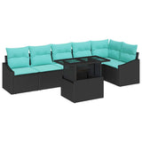 vidaXL Tuinbank Set met kussen met opslag 7 pcs Zwart en blauw