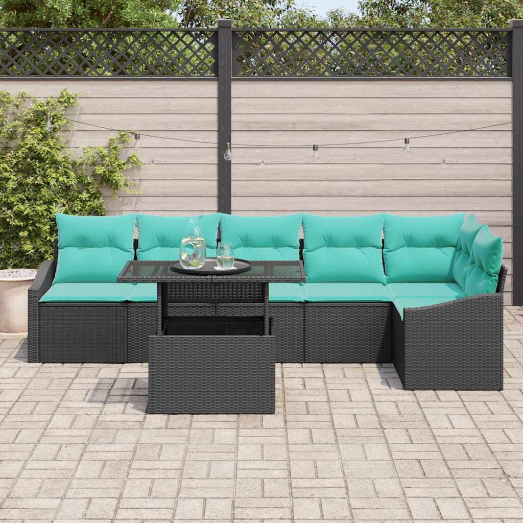 vidaXL Tuinbank Set met kussen met opslag 7 pcs Zwart en blauw