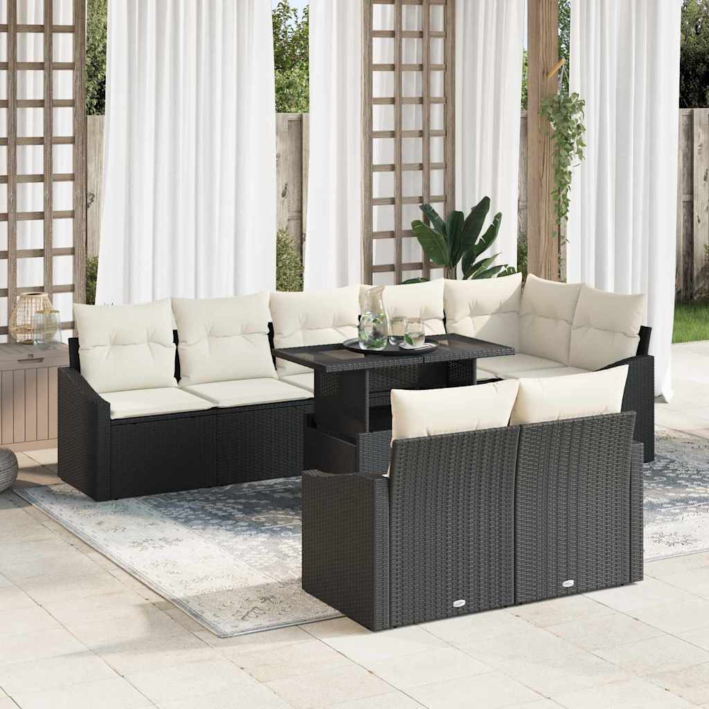 vidaXL Garden Bench Set with Cushion with Storage 9 pcs Black and Cream