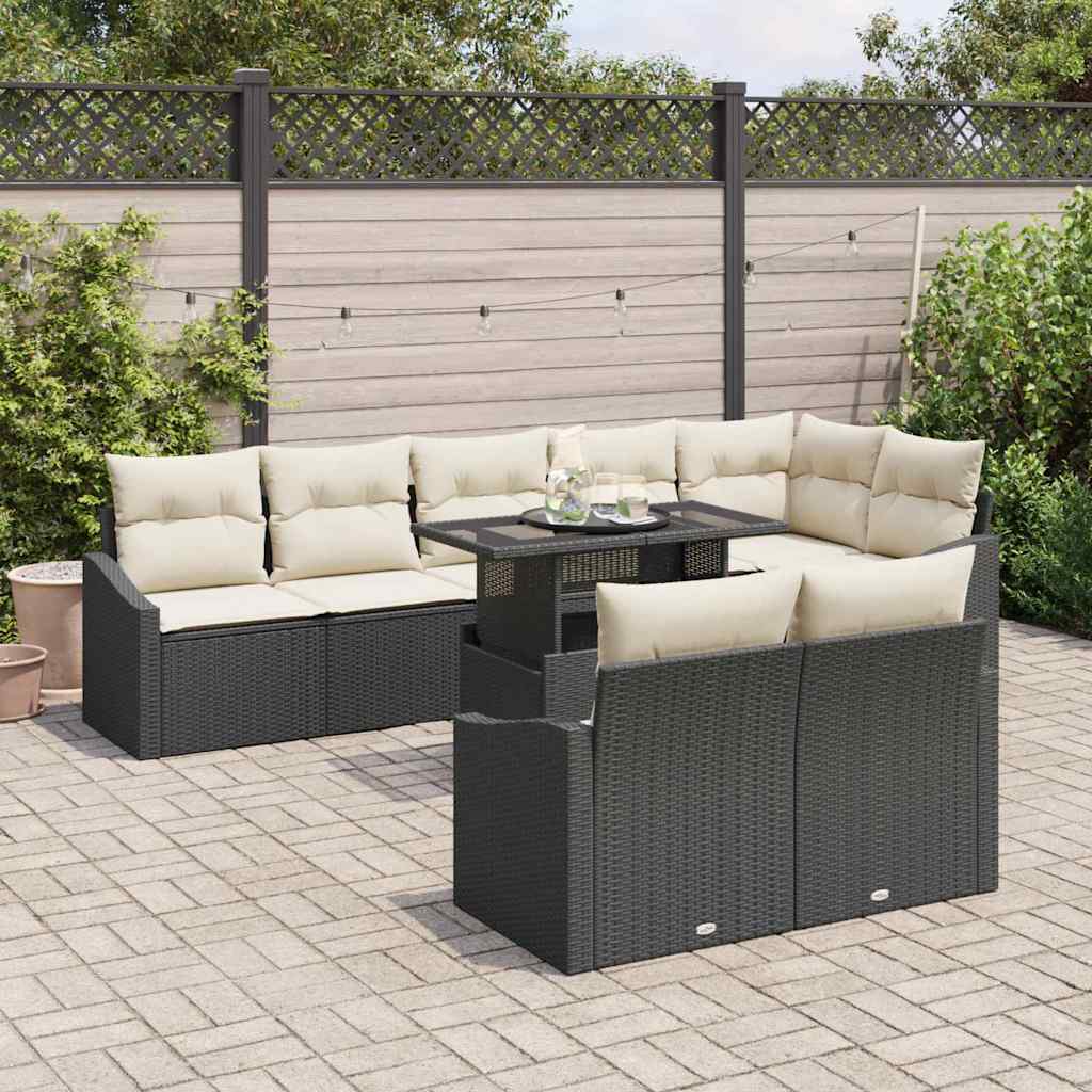 vidaXL Garden Bench Set with Cushion with Storage 9 pcs Black and Cream