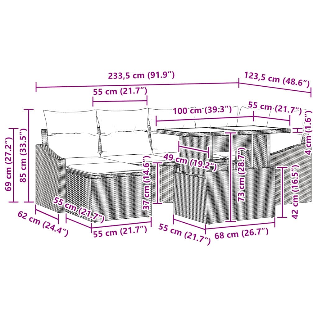 vidaXL Tuinbank Set met kussen 7 pcs Zwart en crème