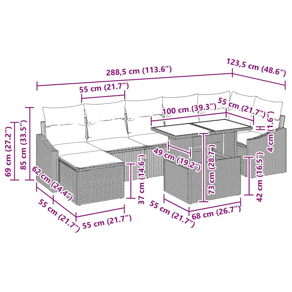 vidaXL Tuinbank Set met kussen 8 pcs Zwart en Crème poly rattan