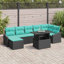 vidaXL Garden Sofa Set with Cushions 8 pcs Black and Blue Poly Rattan