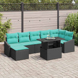 vidaXL Garden Sofa Set with Cushions 8 pcs Black and Blue Poly Rattan