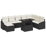vidaXL Bankstel met kussen met opslag 9 pcs Zwart en Crème poly rattan