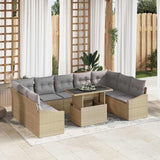 vidaXL Bankstel met kussen 10 pcs Zwart en Crème poly rattan