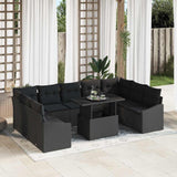 vidaXL Bankstel met kussen 10 pcs Zwart en Crème poly rattan