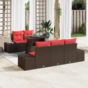 vidaXL Bankstel met kussen 6 pcs Bruin en Rood poly rattan