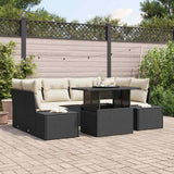 vidaXL Bankstel met kussen 7 pcs Zwart en Crème poly rattan