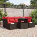 vidaXL Bankstel met kussen 7 pcs Bruin en Rood poly rattan