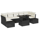 vidaXL Bankstel met kussen 8 pcs Zwart en Crème poly rattan