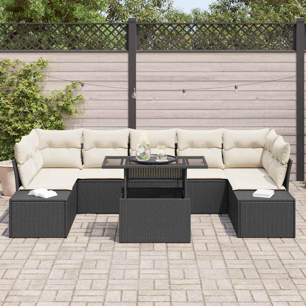 vidaXL Bankstel met kussen 8 pcs Zwart en Crème poly rattan