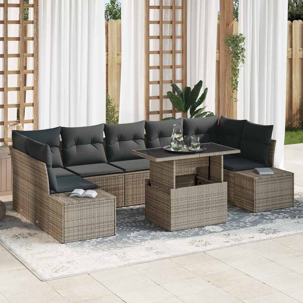 vidaXL Bankstel met kussen 8 pcs Zwart en Crème poly rattan