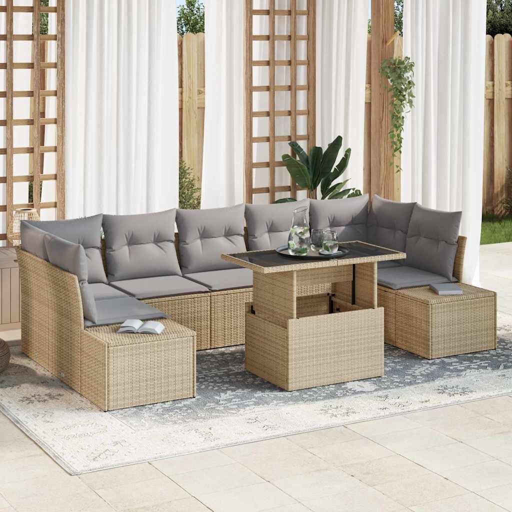 vidaXL Bankstel met kussen 8 pcs Zwart en Crème poly rattan