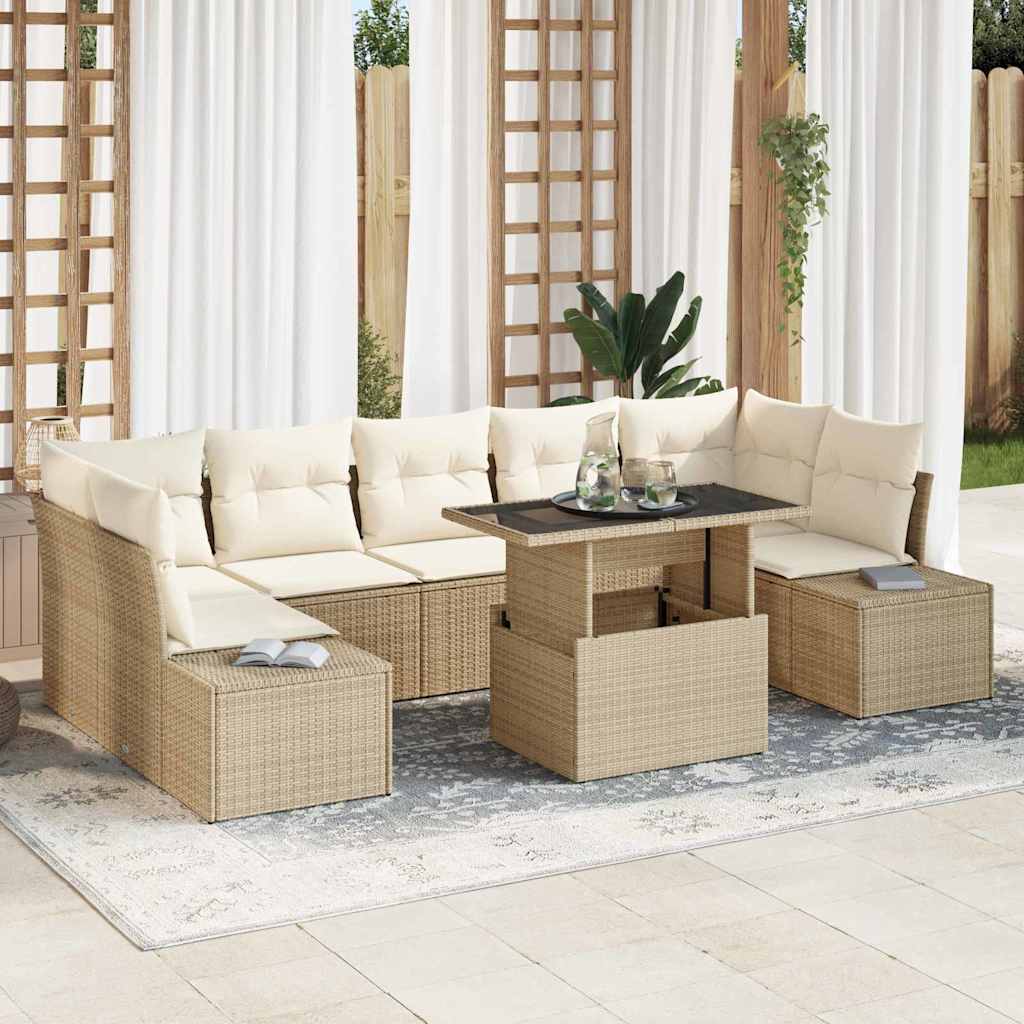 vidaXL Bankstel met kussen 8 pcs Zwart en Crème poly rattan