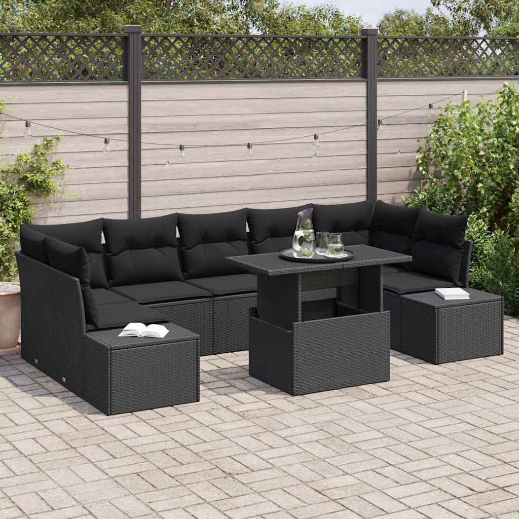 vidaXL Bankstel met kussen 8 pcs Zwart en Crème poly rattan