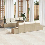 vidaXL Tuinbank Set met kussen 9 pcs Zwart en Crème poly rattan