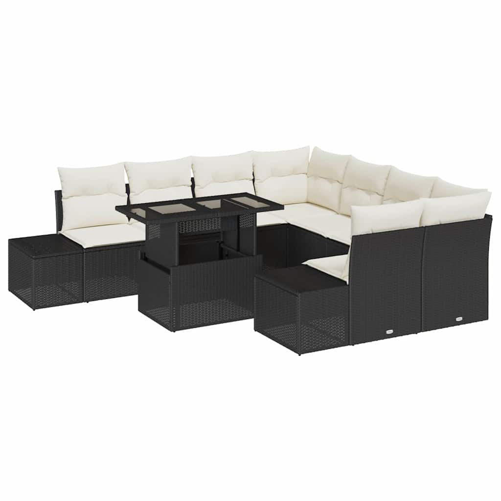 vidaXL Tuinbank Set met kussen 9 pcs Zwart en Crème poly rattan