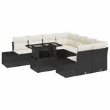 vidaXL Tuinbank Set met kussen 9 pcs Zwart en Crème poly rattan