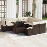 vidaXL Tuinbank Set met kussen 9 pcs Zwart en Crème poly rattan