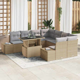 vidaXL Tuinbank Set met kussen 9 pcs Zwart en Crème poly rattan