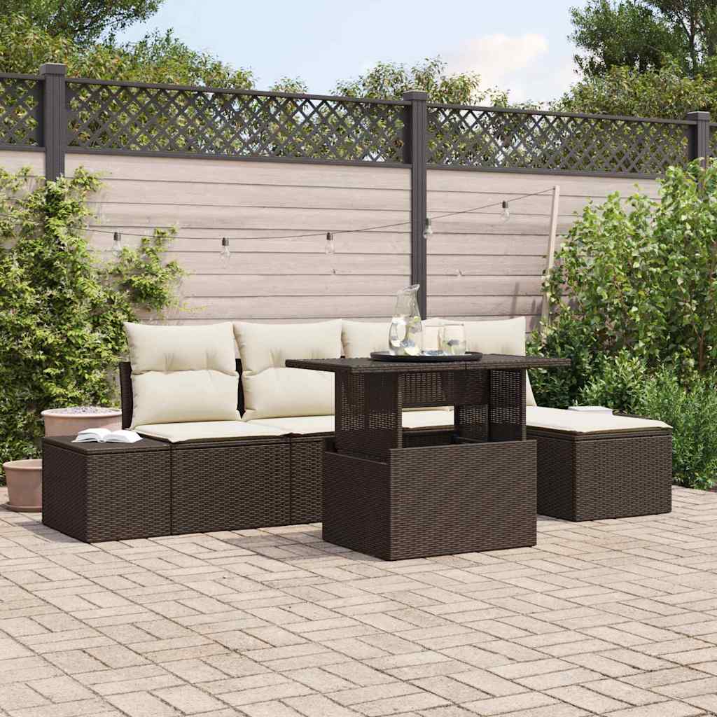 vidaXL Tuinbank Set met kussen 6 pcs Zwart en Crème poly rattan