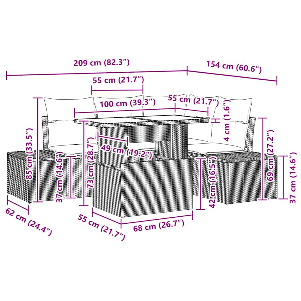 vidaXL Tuinbank Set met kussen 5 pcs Zwart en Crème poly rattan
