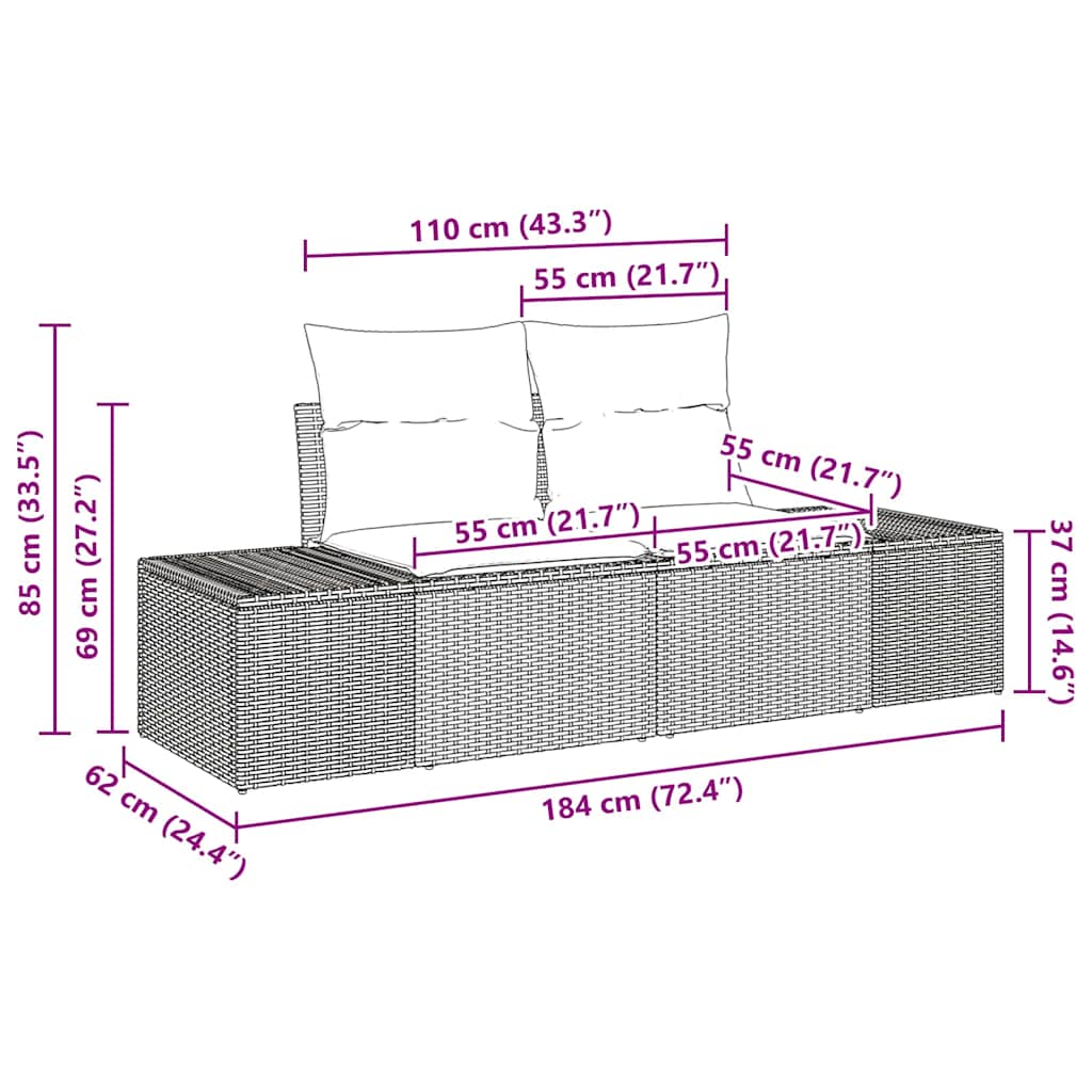 vidaXL Tuinbank Set met kussen 5 pcs Zwart en Crème poly rattan