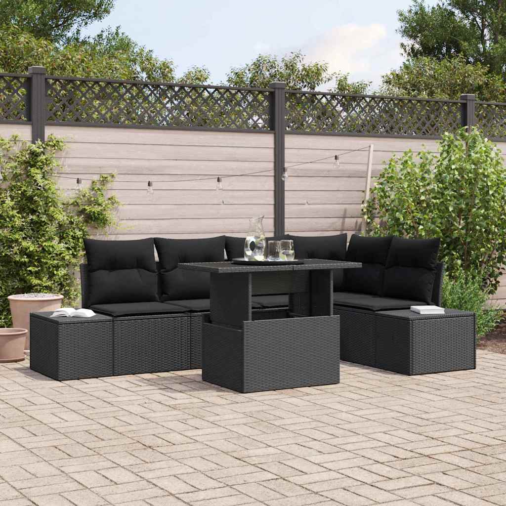 vidaXL Tuinbank Set met kussen 6 pcs Zwart Poly rattan