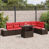 vidaXL Garden Sofa Set with Cushions 7 pcs Brown and Red Poly Rattan