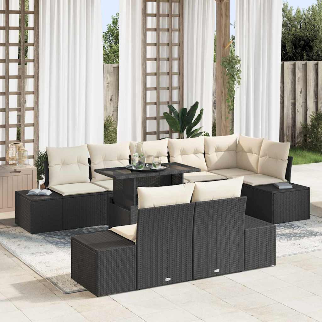 vidaXL Tuinbank Set met kussen met opslag 9 pcs Zwart en crème