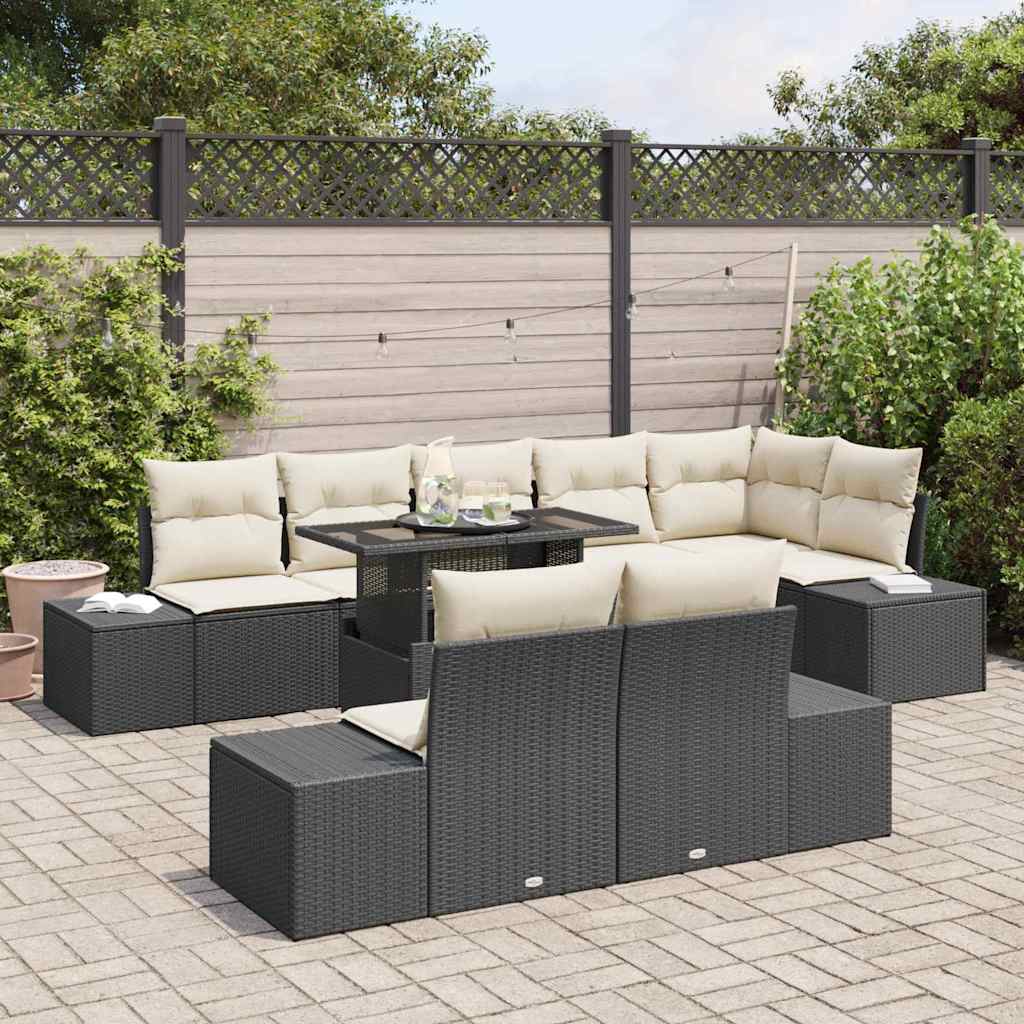 vidaXL Tuinbank Set met kussen met opslag 9 pcs Zwart en crème