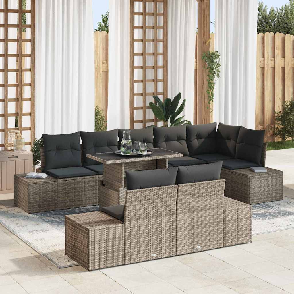 vidaXL Tuinbank Set met kussen met opslag 9 pcs Zwart en crème