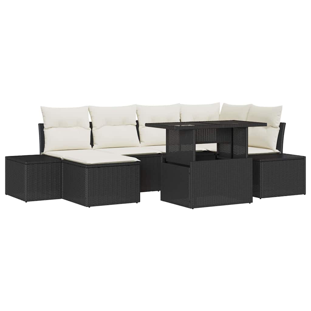 vidaXL Tuinbank Set met kussen 7 pcs Zwart en crème