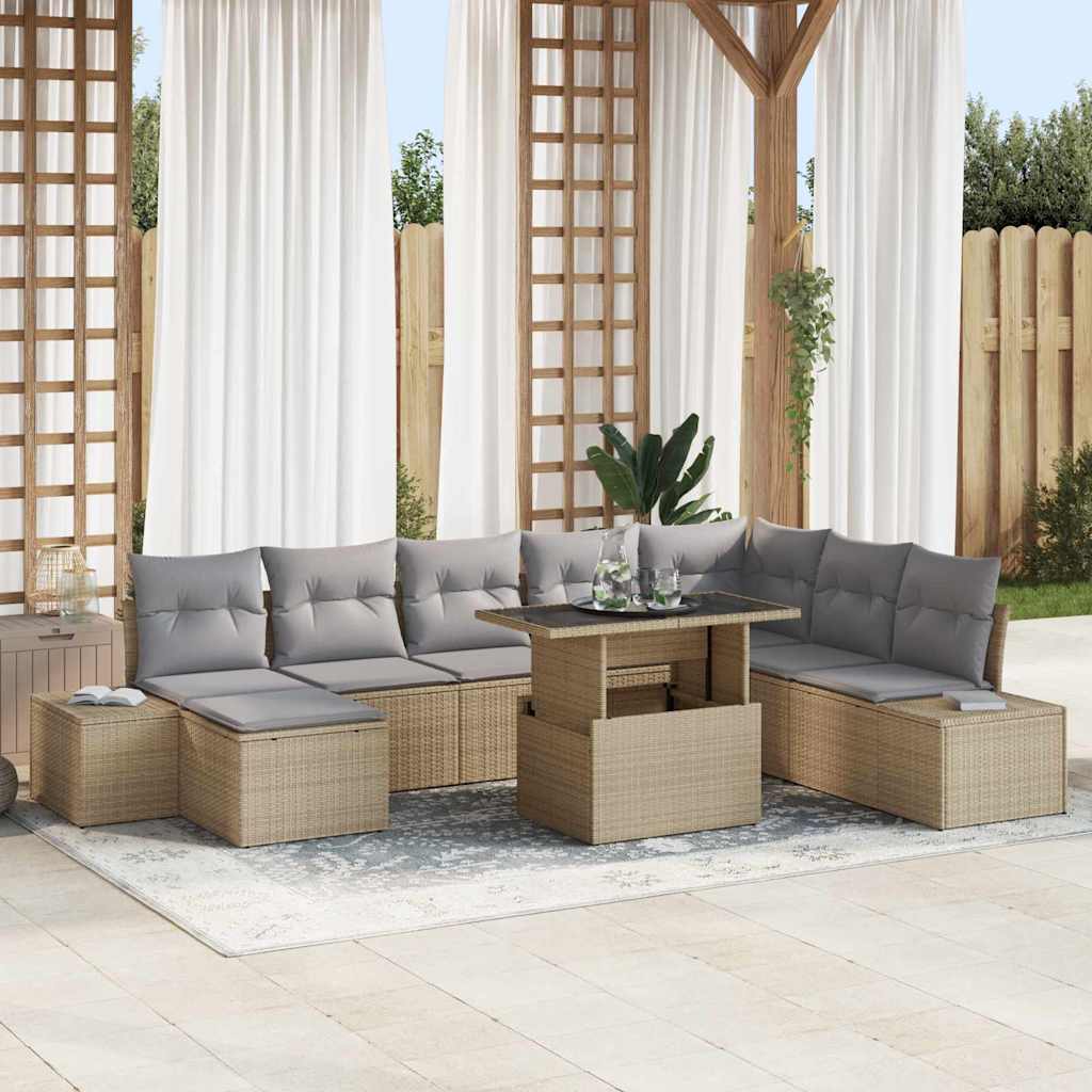 vidaXL Tuinbank Set met kussen 9 pcs Zwart en Crème poly rattan