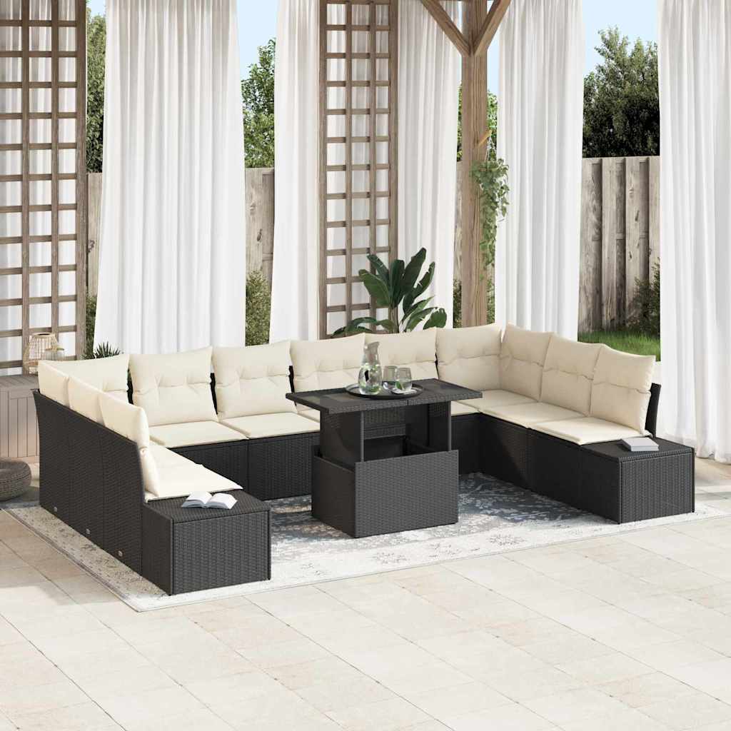 vidaXL Tuinbank Set met kussen met opslag 11 pcs Zwart en crème
