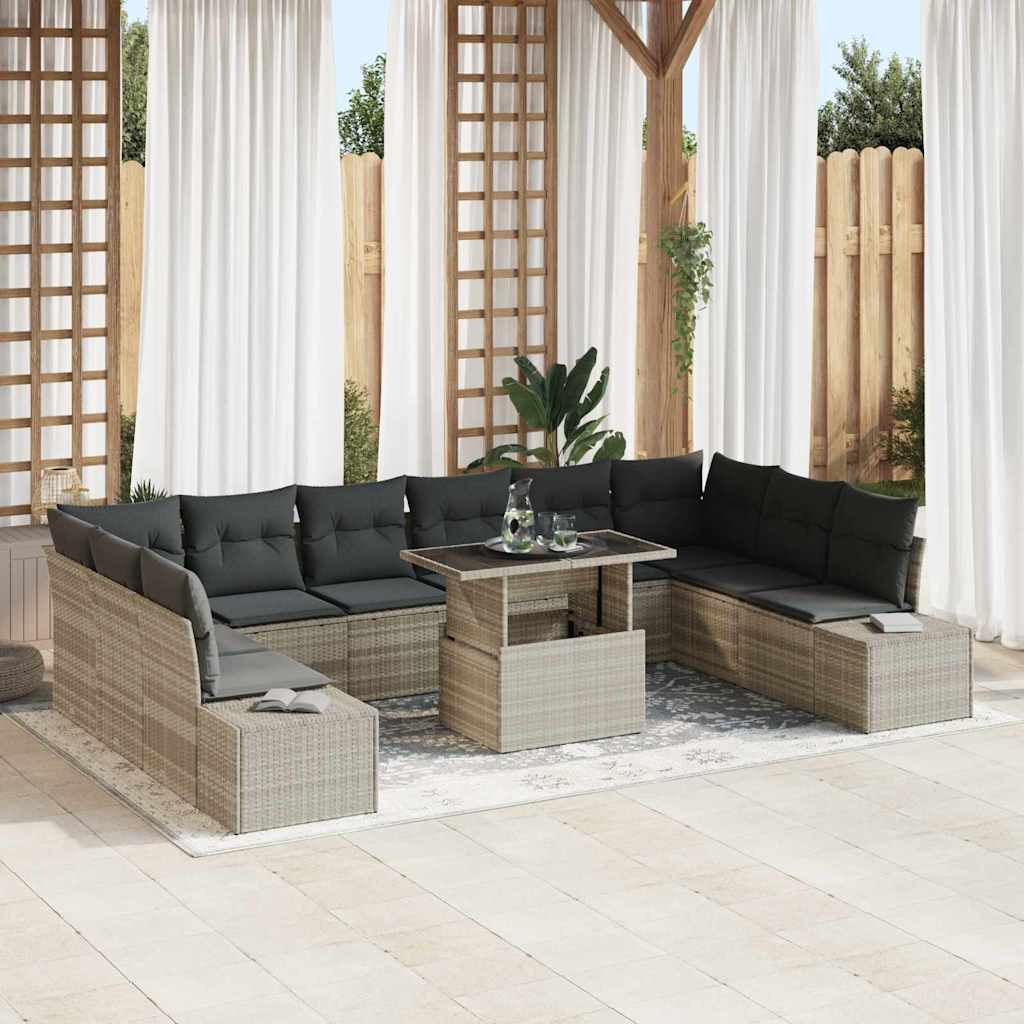 vidaXL Tuinbank Set met kussen met opslag 11 pcs Zwart en crème
