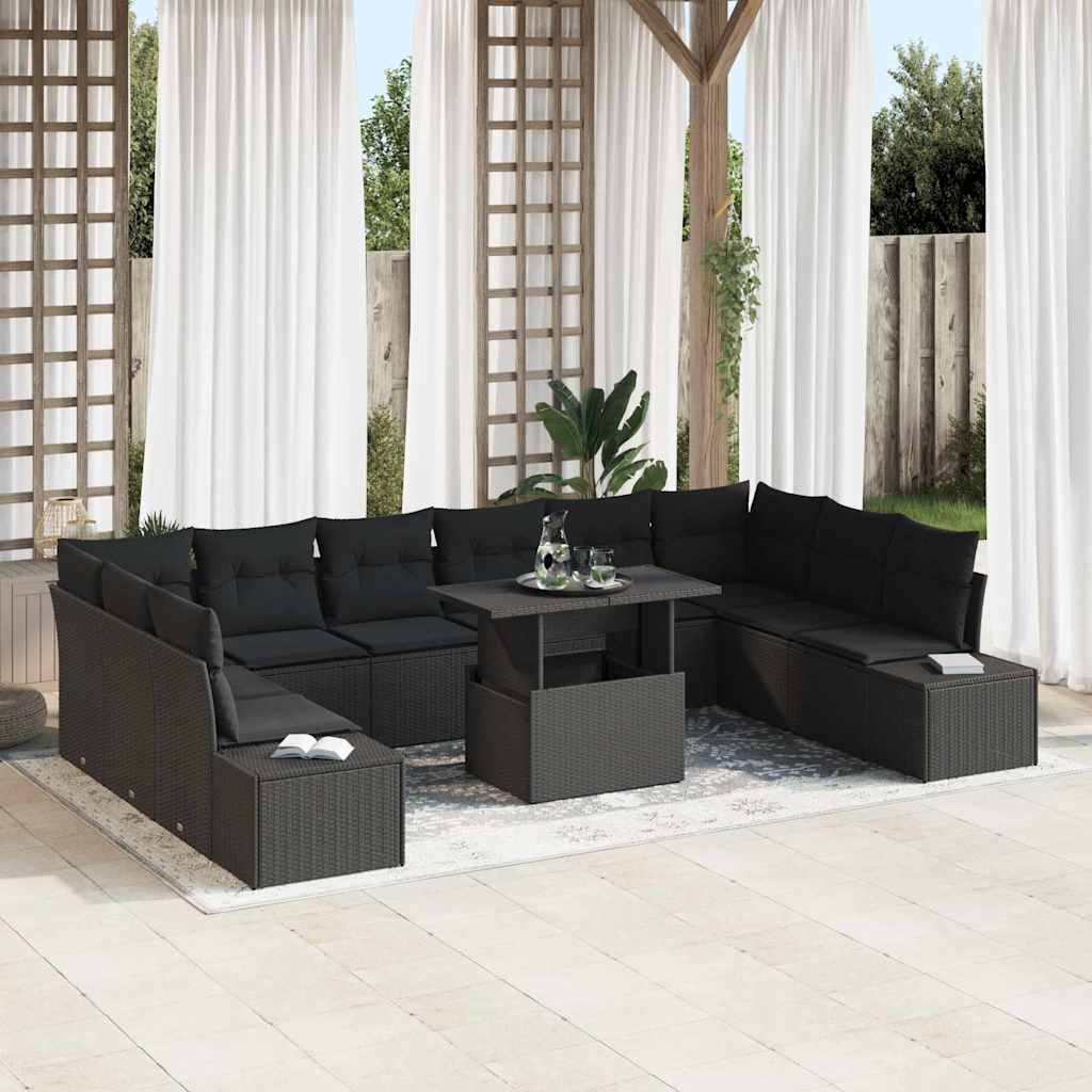 vidaXL Tuinbank Set met kussen met opslag 11 pcs Zwart en crème