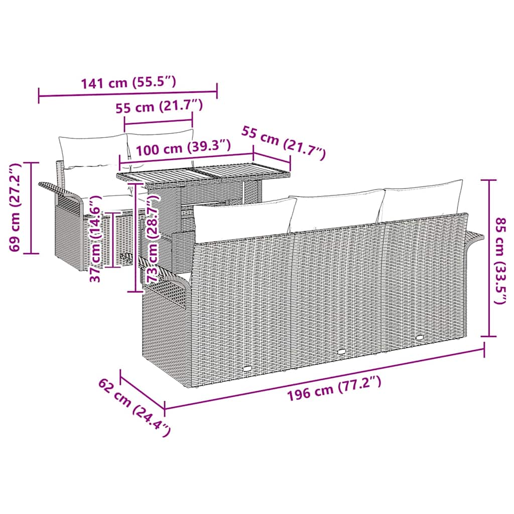 vidaXL Tuinbank Set met kussen 6 pcs Zwart en Crème poly rattan