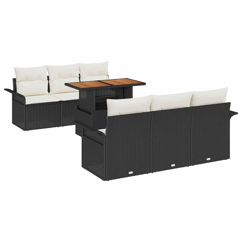 vidaXL Tuinbank Set met kussen 7 pcs Zwart en crème
