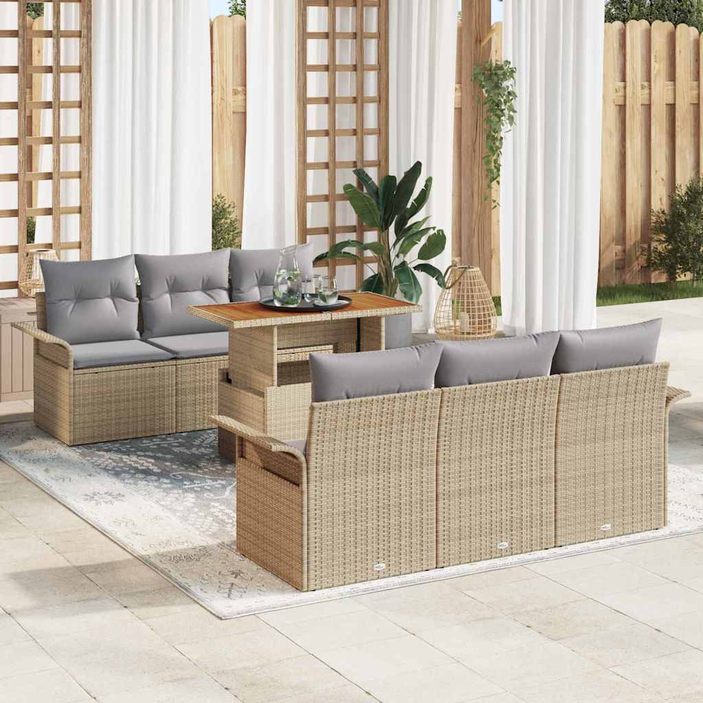 vidaXL Tuinbank Set met kussen 7 pcs Zwart en crème